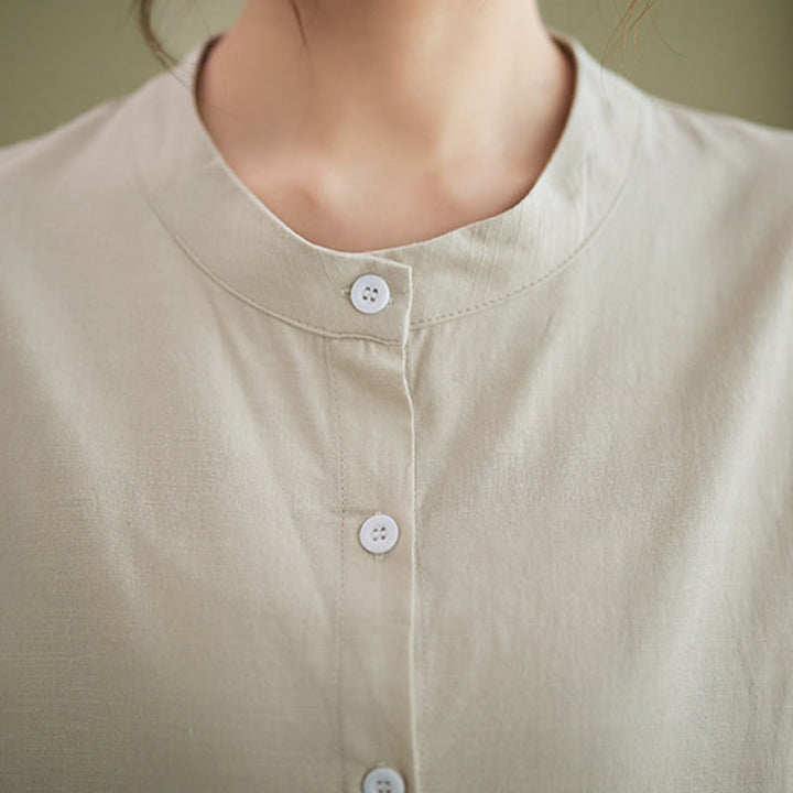 Buddha Stones 2Pcs Casual Solid Color Button Design Half Sleeve Shirt Wide Leg Pants With Pockets Cotton Zen Clothing Women's Set - image 21