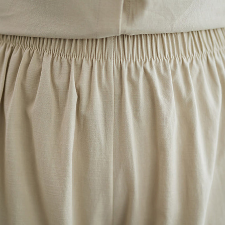 Buddha Stones 2Pcs Casual Solid Color Button Design Half Sleeve Shirt Wide Leg Pants With Pockets Cotton Zen Clothing Women's Set - image 26