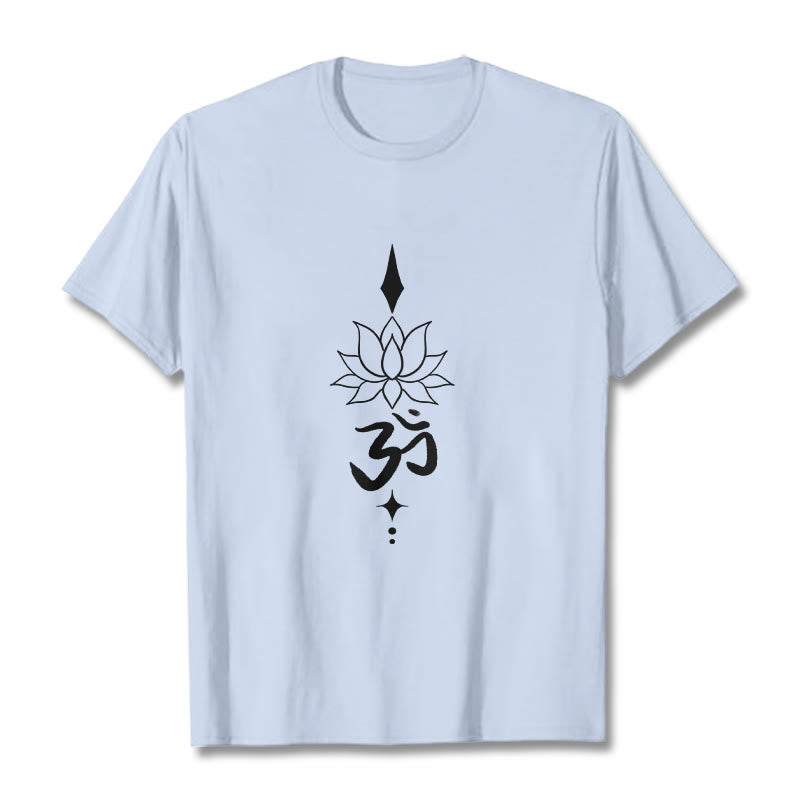 Buddha Stones Om Symbol Lotus Tee T-shirt - LightCyan - 2XL - image 13