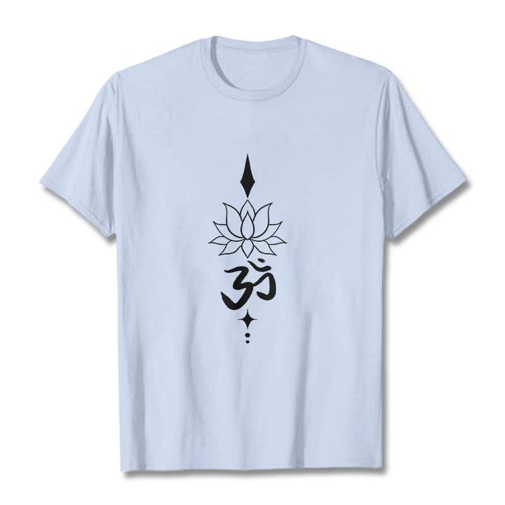 Buddha Stones Om Symbol Lotus Tee T-shirt - LightCyan - 2XL - image 13