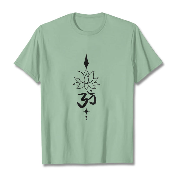 Buddha Stones Om Symbol Lotus Tee T-shirt - PaleGreen - 2XL - image 18