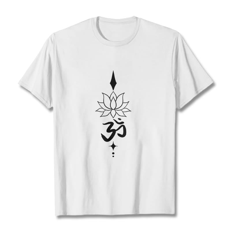 Buddha Stones Om Symbol Lotus Tee T-shirt - White - 2XL - image 7