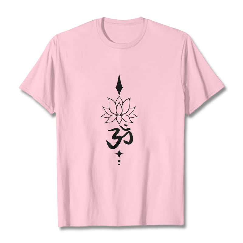 Buddha Stones Om Symbol Lotus Tee T-shirt - LightPink - 2XL - image 14