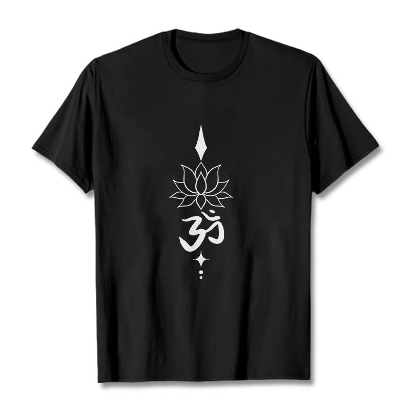 Buddha Stones Om Symbol Lotus Tee T-shirt - Black - 2XL - image 0