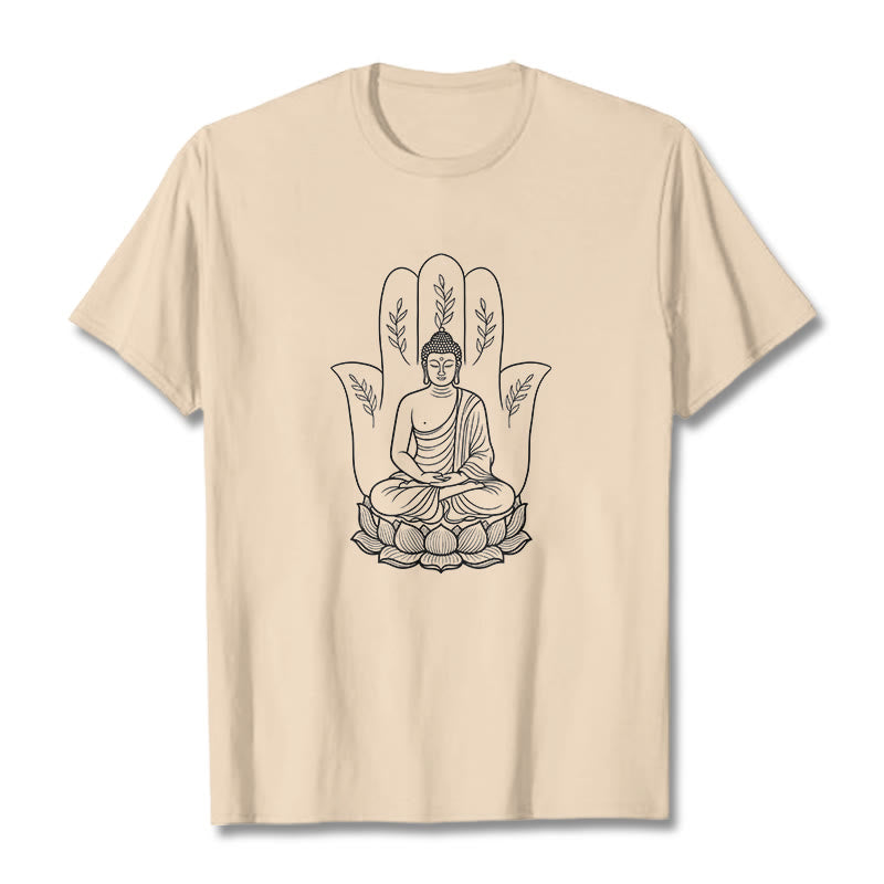Buddha Stones Meditating Buddha Seated Hand Leaves Lotus Base Tee T-shirt - Bisque - 2XL - image 8