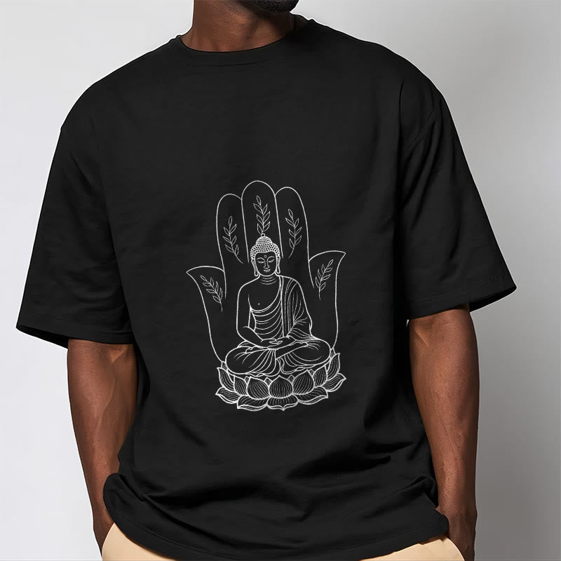 Buddha Stones Meditating Buddha Seated Hand Leaves Lotus Base Tee T-shirt - image 5