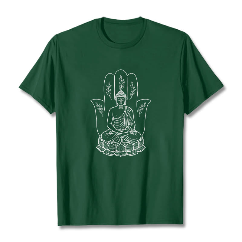Buddha Stones Meditating Buddha Seated Hand Leaves Lotus Base Tee T-shirt - ForestGreen - 2XL - image 10