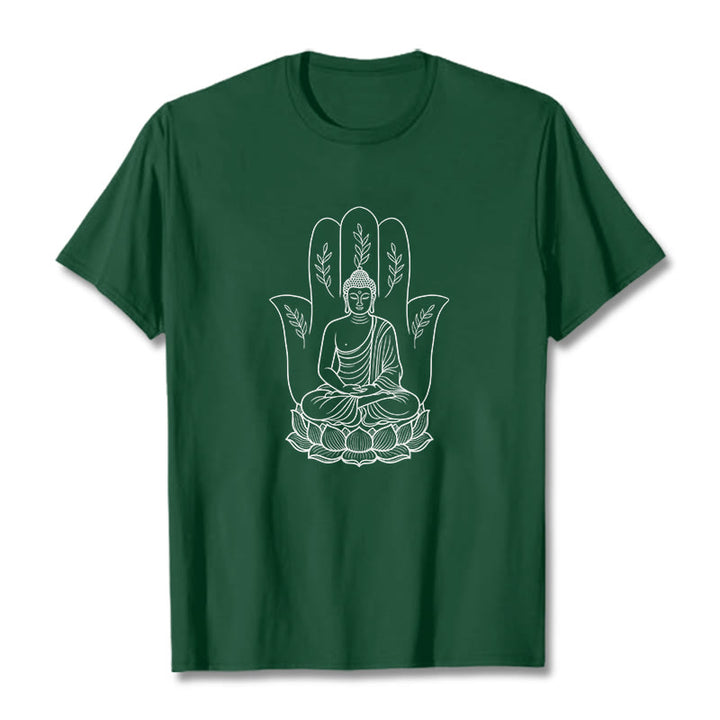 Buddha Stones Meditating Buddha Seated Hand Leaves Lotus Base Tee T-shirt - ForestGreen - 2XL - image 10