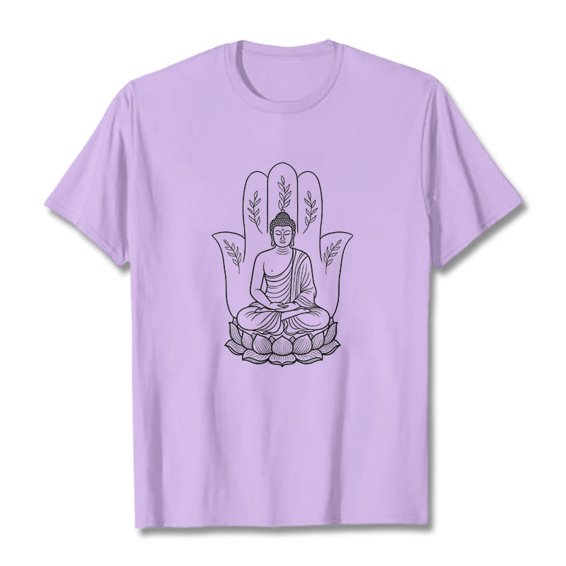 Buddha Stones Meditating Buddha Seated Hand Leaves Lotus Base Tee T-shirt - Plum - 2XL - image 16