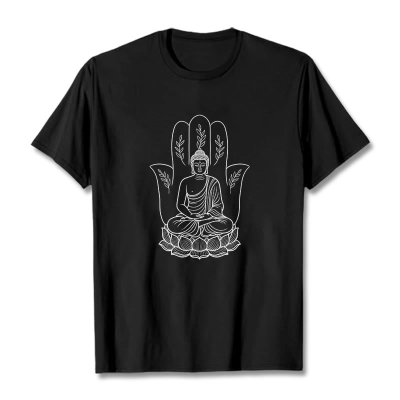 Buddha Stones Meditating Buddha Seated Hand Leaves Lotus Base Tee T-shirt - Black - 2XL - image 4
