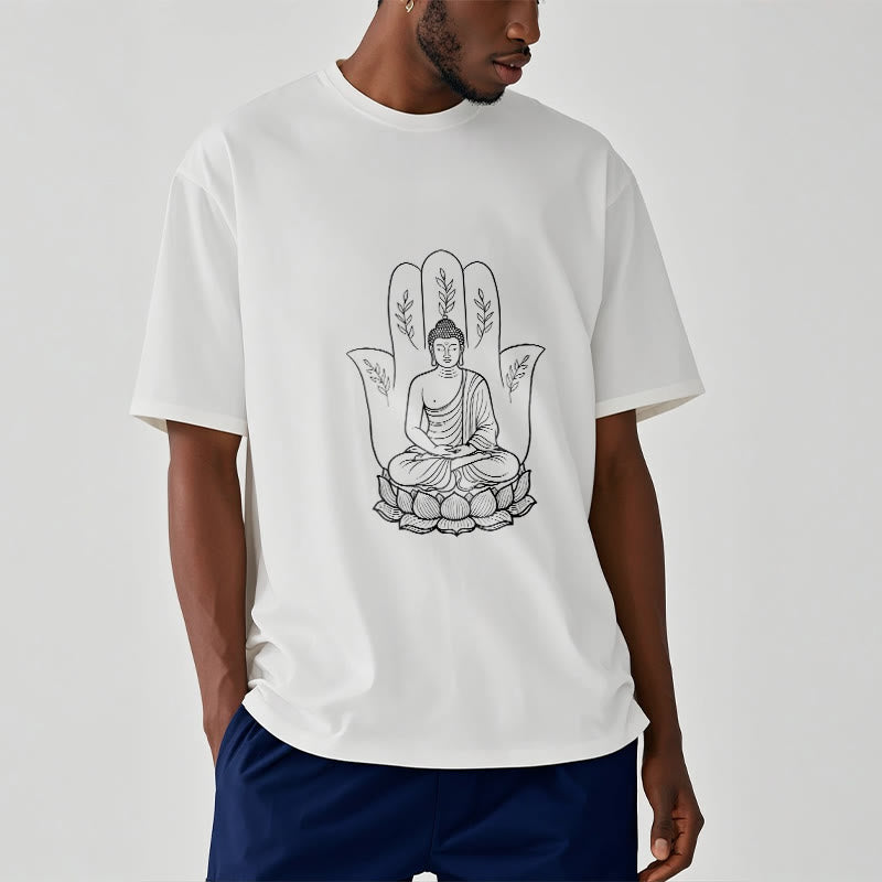 Buddha Stones Meditating Buddha Seated Hand Leaves Lotus Base Tee T-shirt - image 1