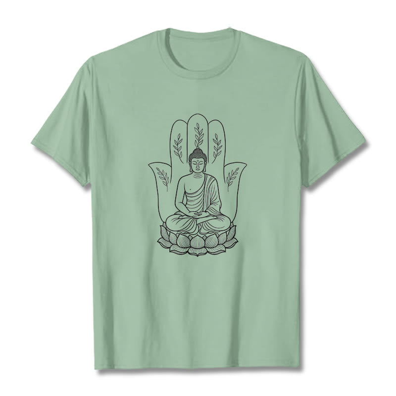 Buddha Stones Meditating Buddha Seated Hand Leaves Lotus Base Tee T-shirt - PaleGreen - 2XL - image 14