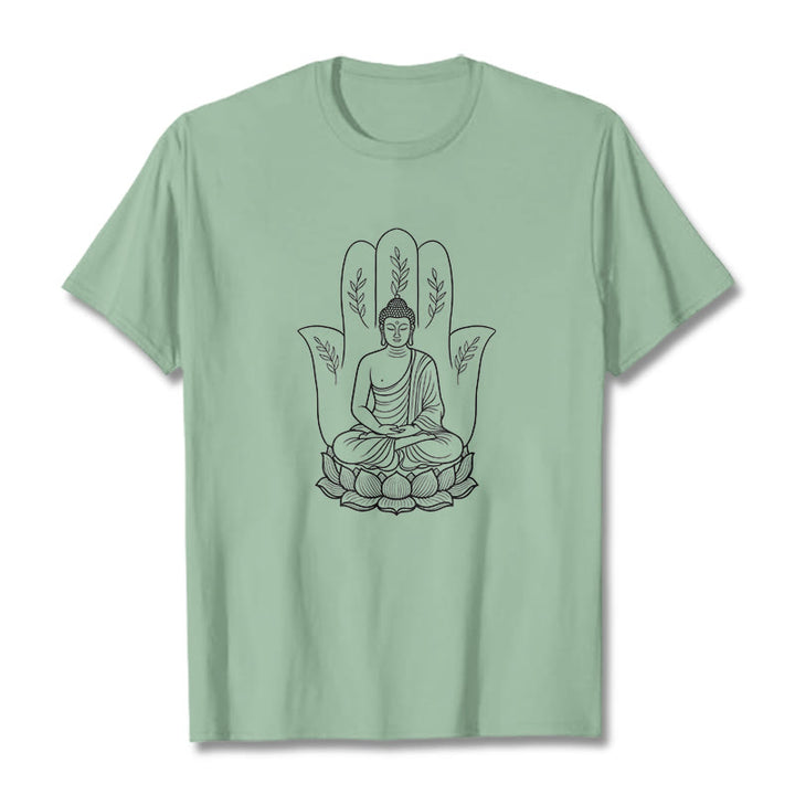 Buddha Stones Meditating Buddha Seated Hand Leaves Lotus Base Tee T-shirt - PaleGreen - 2XL - image 14