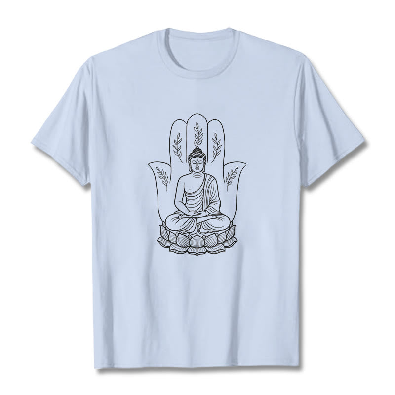 Buddha Stones Meditating Buddha Seated Hand Leaves Lotus Base Tee T-shirt - LightCyan - 2XL - image 18