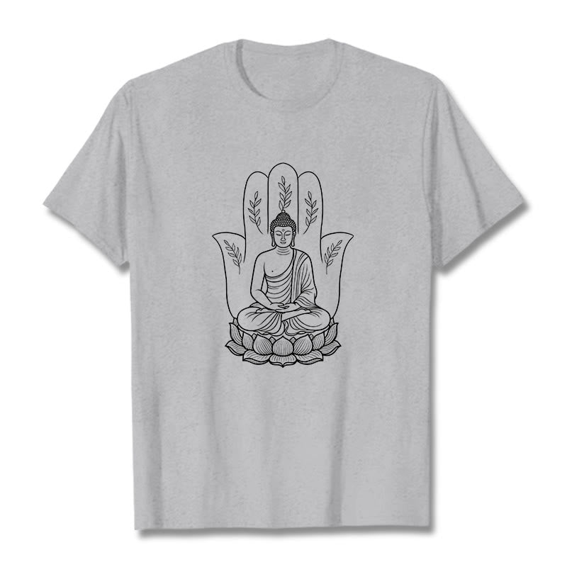 Buddha Stones Meditating Buddha Seated Hand Leaves Lotus Base Tee T-shirt - LightGrey - 2XL - image 19