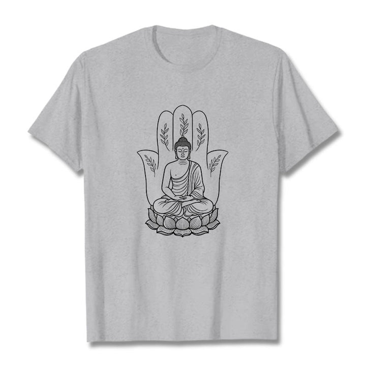 Buddha Stones Meditating Buddha Seated Hand Leaves Lotus Base Tee T-shirt - LightGrey - 2XL - image 19