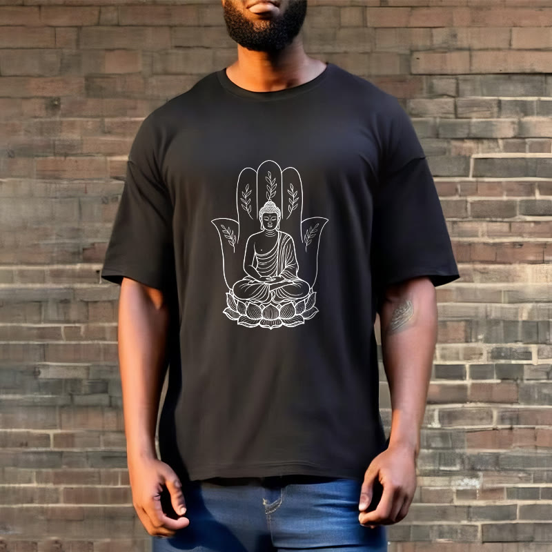 Buddha Stones Meditating Buddha Seated Hand Leaves Lotus Base Tee T-shirt - image 6