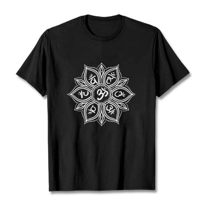 Buddha Stones Mandala Flower Om Mani Padme Hum Mantra Tee T-shirt - Black - 2XL - image 3