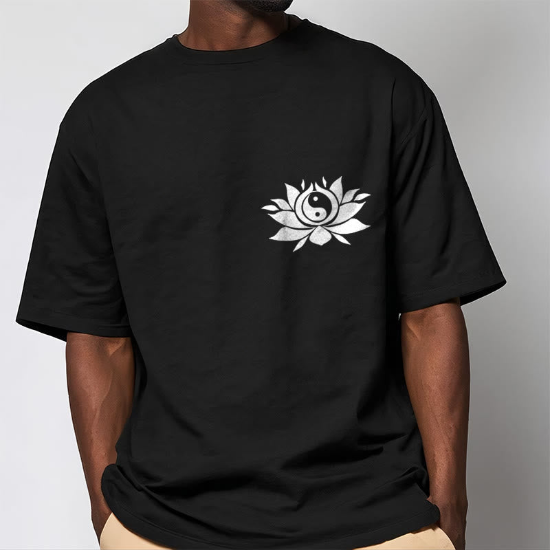 Buddha Stones Yin Yang Lotus Flower Design Tee T-shirt - image 1