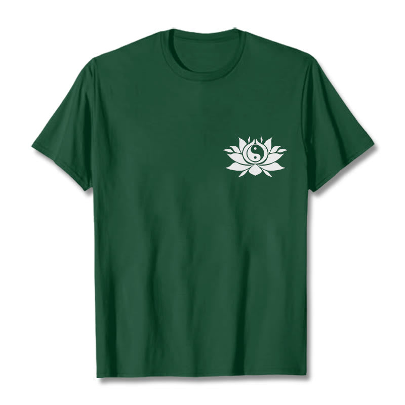 Buddha Stones Yin Yang Lotus Flower Design Tee T-shirt - ForestGreen - 2XL - image 5