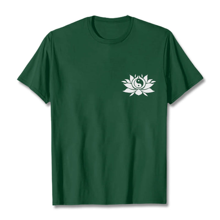 Buddha Stones Yin Yang Lotus Flower Design Tee T-shirt - ForestGreen - 2XL - image 5