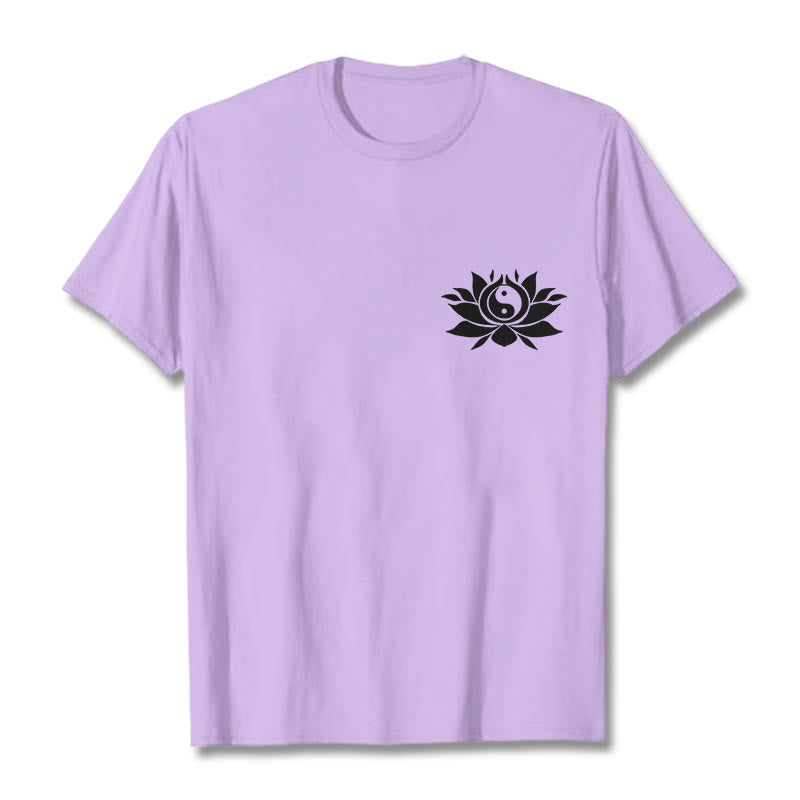 Buddha Stones Yin Yang Lotus Flower Design Tee T-shirt - Plum - 2XL - image 18