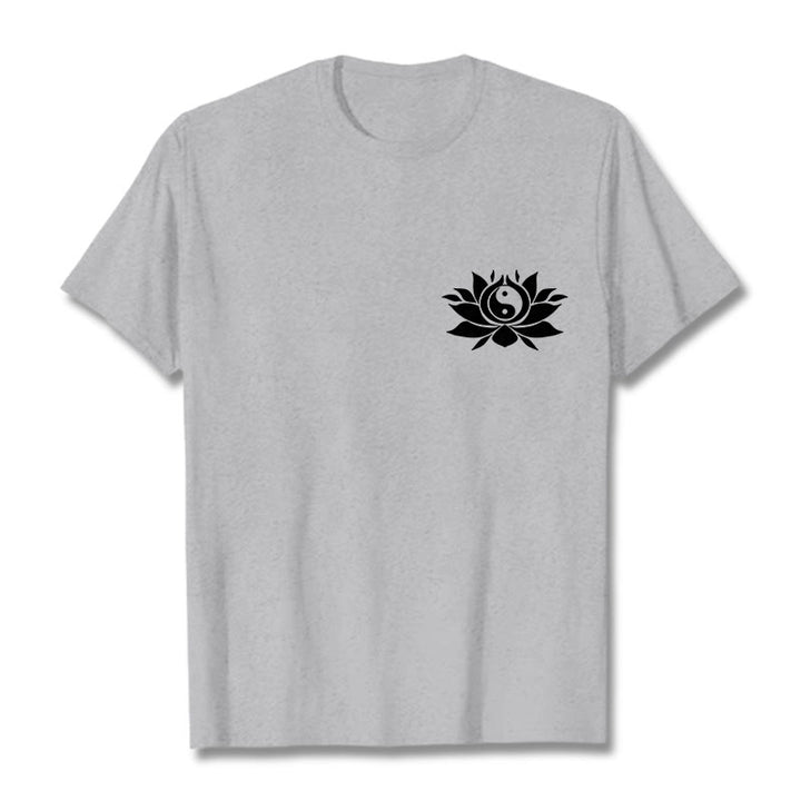 Buddha Stones Yin Yang Lotus Flower Design Tee T-shirt - LightGrey - 2XL - image 10