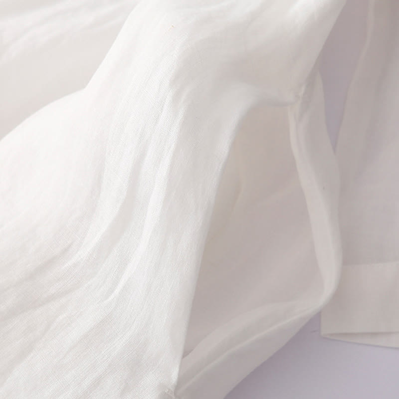 Buddha Stones Embroidery Buttons Design Long Sleeve Cotton Linen Midi Dress With Pockets - image 20