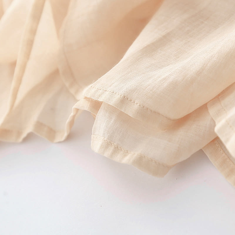 Buddha Stones Embroidery Buttons Design Long Sleeve Cotton Linen Midi Dress With Pockets - image 13