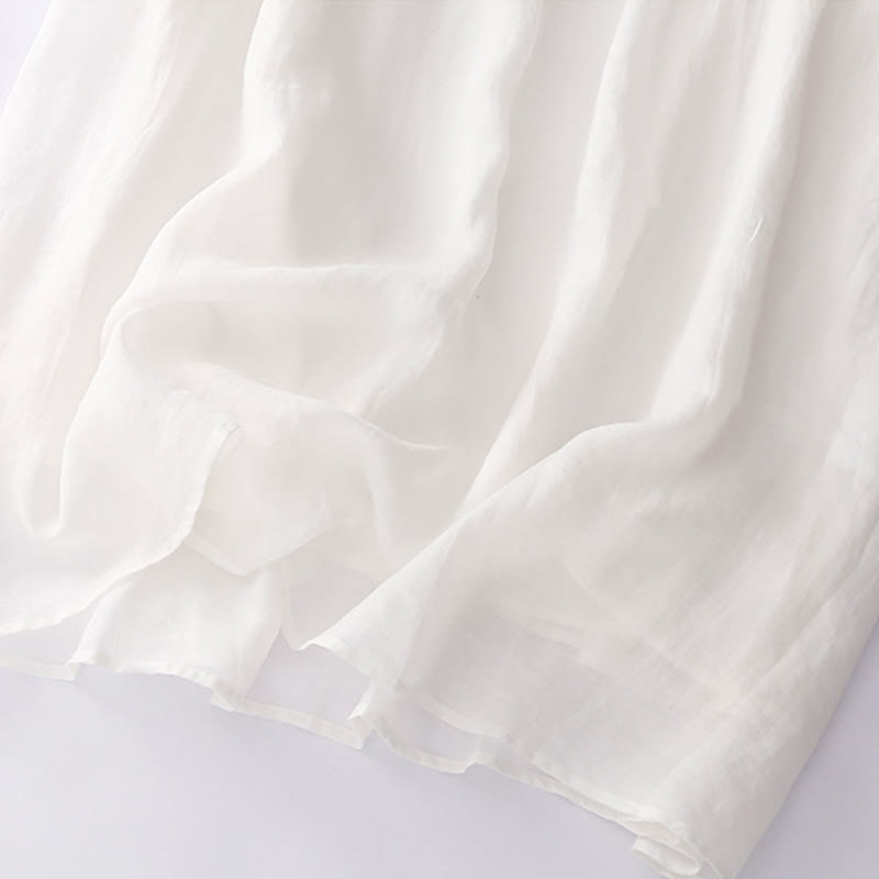 Buddha Stones Embroidery Buttons Design Long Sleeve Cotton Linen Midi Dress With Pockets - image 22