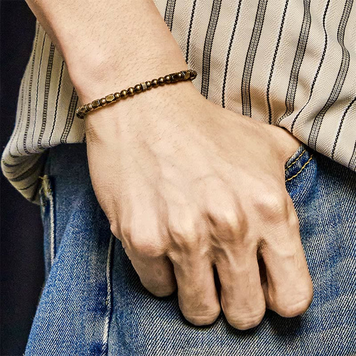 Buddha Stones Vintage Distressed Simple Design Copper Brass Beads Wealth Bracelet - image 3