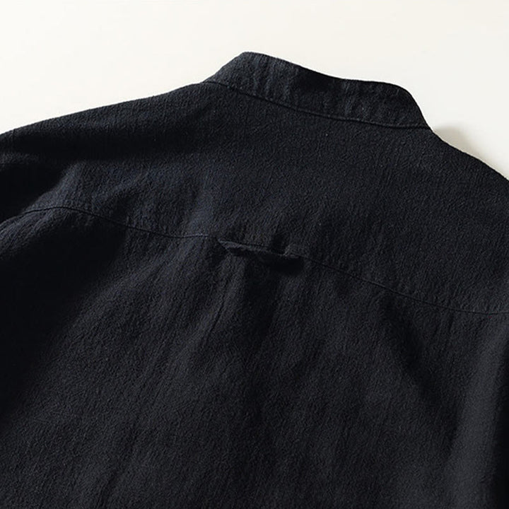 Buddha Stones Solid Color Men's Buttons Long Sleeve Cotton Linen Shirt With Pockets - image 10