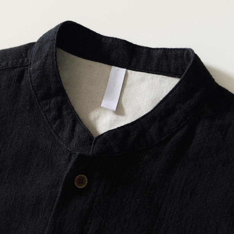 Buddha Stones Solid Color Men's Buttons Long Sleeve Cotton Linen Shirt With Pockets - image 9