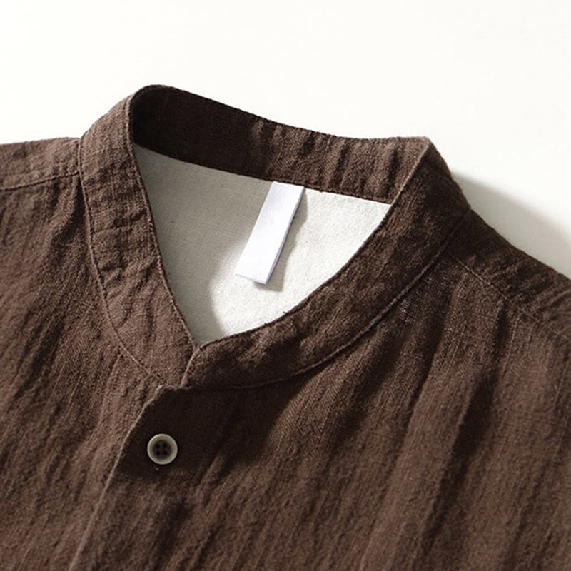 Buddha Stones Solid Color Men's Buttons Long Sleeve Cotton Linen Shirt With Pockets - image 1