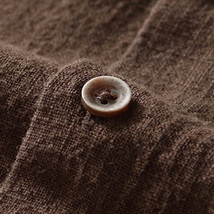 Buddha Stones Solid Color Men's Buttons Long Sleeve Cotton Linen Shirt With Pockets - image 2