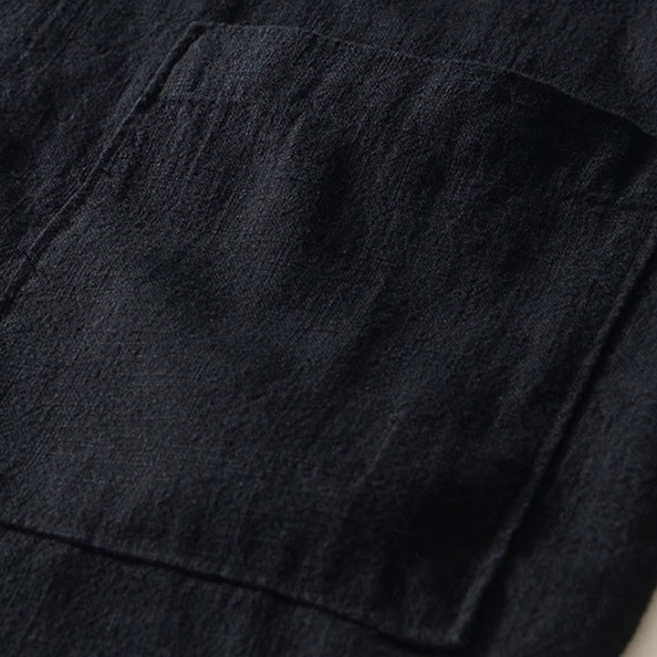 Buddha Stones Solid Color Men's Buttons Long Sleeve Cotton Linen Shirt With Pockets - image 14