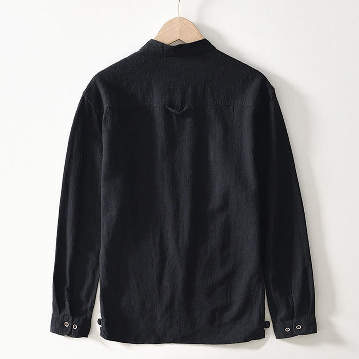 Buddha Stones Solid Color Men's Buttons Long Sleeve Cotton Linen Shirt With Pockets - image 8
