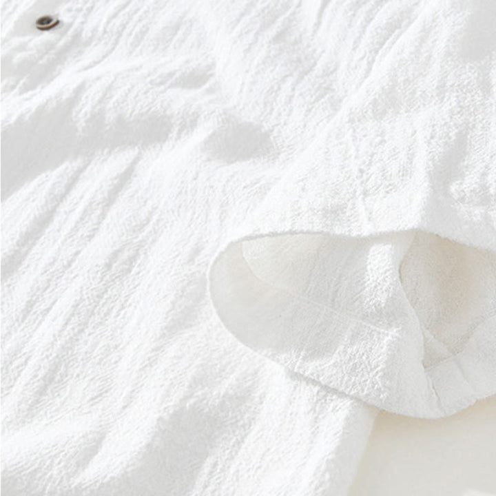 Buddha Stones Casual Buttons Design Stand Collar Men's Short Sleeve Cotton Linen Shirt With Pockets - image 9