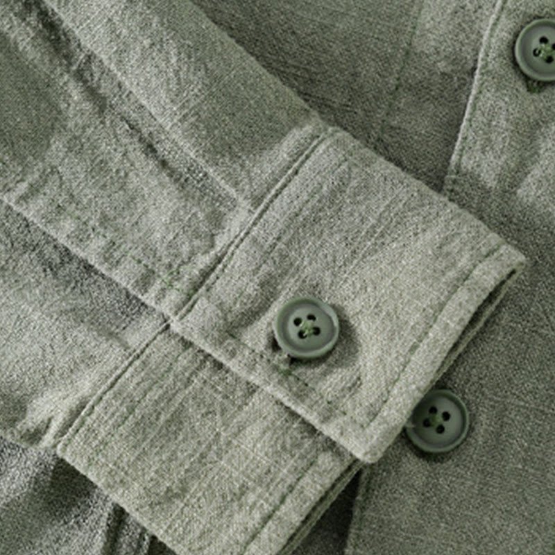 Buddha Stones Commute Fall Solid Color Lapel Men's Long Sleeve Cotton Linen Shirt With Pocket - image 23