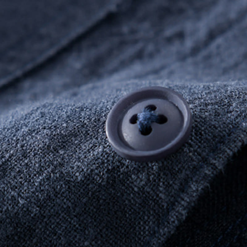 Buddha Stones Commute Fall Solid Color Lapel Men's Long Sleeve Cotton Linen Shirt With Pocket - image 17