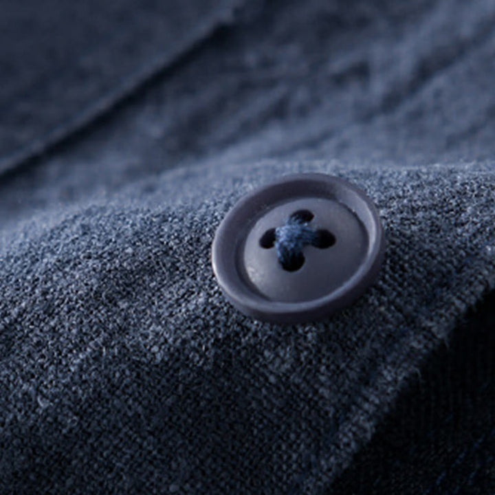 Buddha Stones Commute Fall Solid Color Lapel Men's Long Sleeve Cotton Linen Shirt With Pocket - image 17