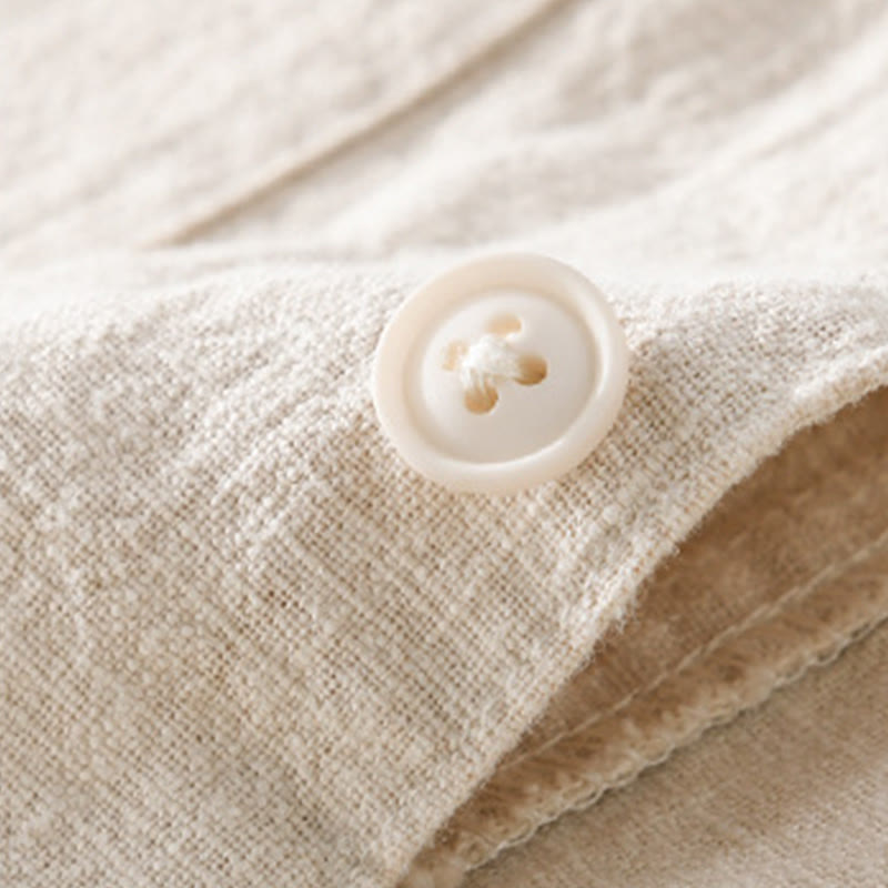 Buddha Stones Commute Fall Solid Color Lapel Men's Long Sleeve Cotton Linen Shirt With Pocket - image 2