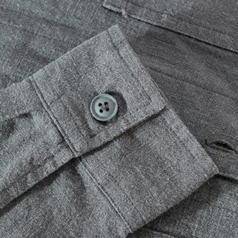 Buddha Stones Commute Fall Solid Color Lapel Men's Long Sleeve Cotton Linen Shirt With Pocket - image 12