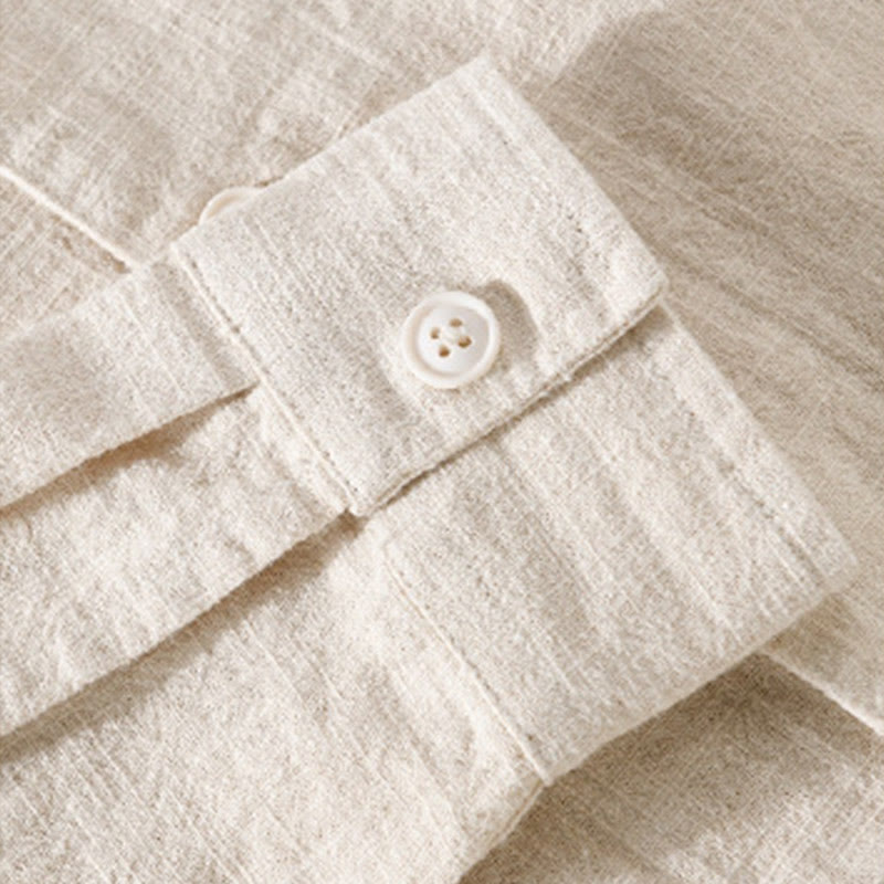 Buddha Stones Commute Fall Solid Color Lapel Men's Long Sleeve Cotton Linen Shirt With Pocket - image 3