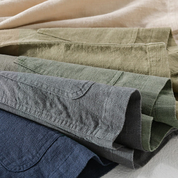 Buddha Stones Commute Fall Solid Color Lapel Men's Long Sleeve Cotton Linen Shirt With Pocket - image 38