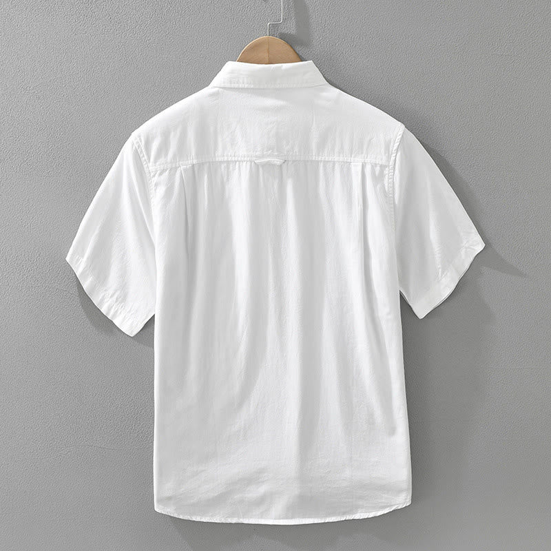 Buddha Stones Artistic Simple Design Embroidery Bamboo Pattern Men's Short Sleeve Cotton Shirt - image 2