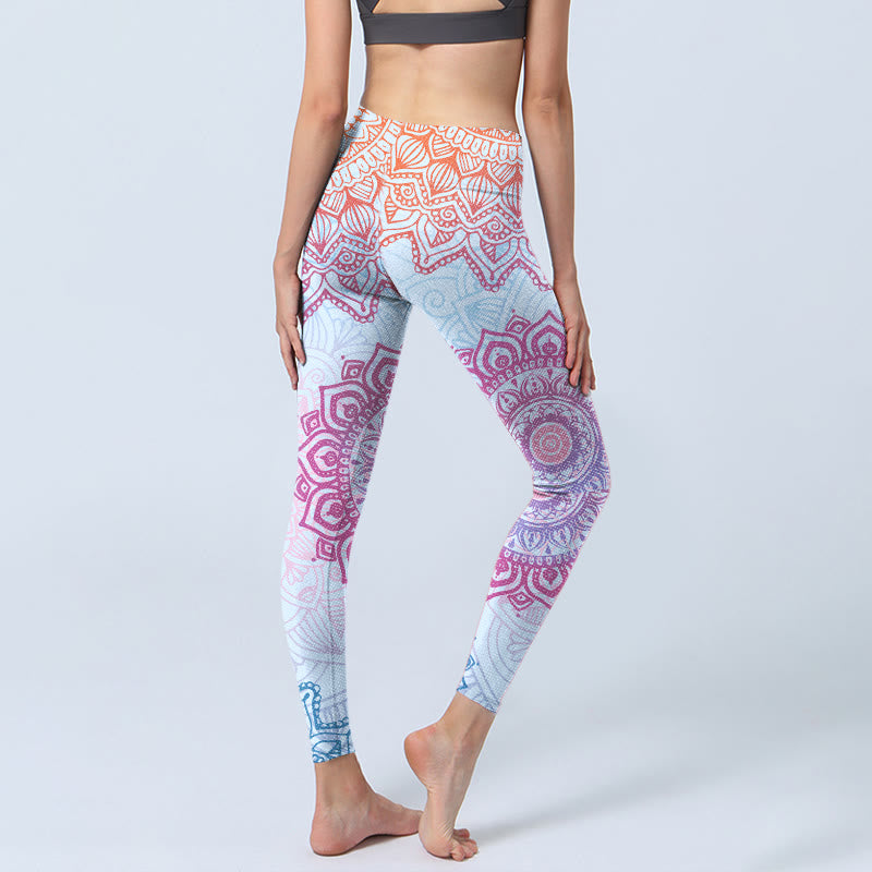 Buddha Stones Pink Blue Mandala Flower Print Gym Leggings Women's Yoga Pants - image 4