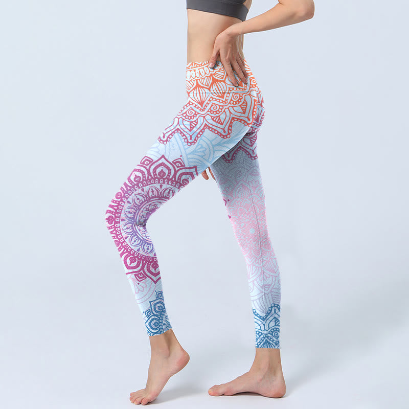 Buddha Stones Pink Blue Mandala Flower Print Gym Leggings Women's Yoga Pants - image 2