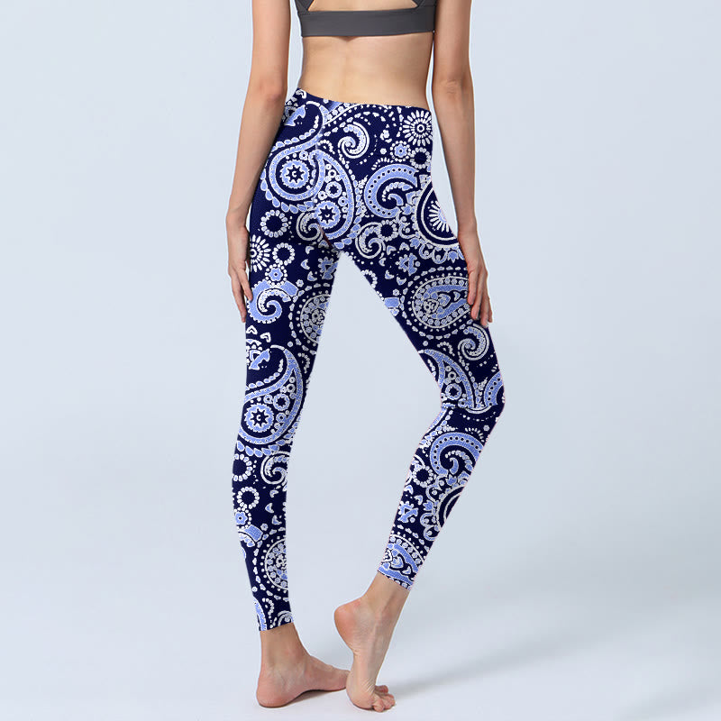 Buddha Stones Purple Blue Cashew Flower Print Gym Leggings Women's Yoga Pants - image 4