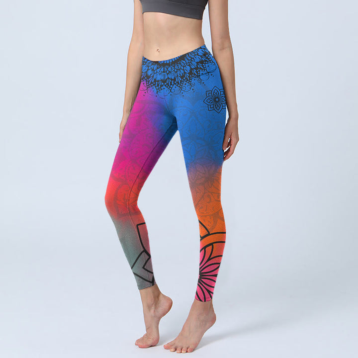 Buddha Stones Rose Red Blue Mandala Flower Print Gym Leggings Women's Yoga Pants - Magenta - US18，UK/AU22，EU50 (4XL) - image 0